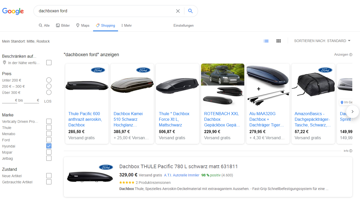 Abbildung Google Shopping